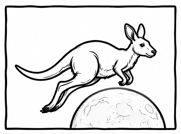 Kangaroo Leaps Over the Moon drawing to color and print for free