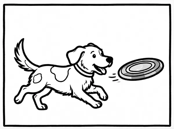 Dog Chasing a Frisbee drawing to color and print for free