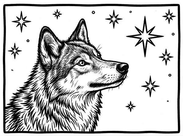 Wolf Watching Stars drawing to color and print for free