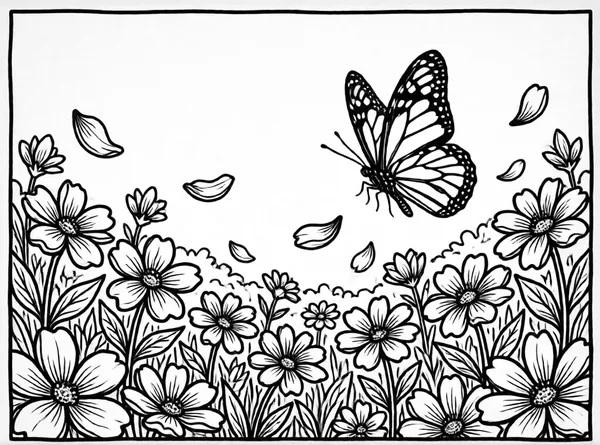 Butterfly Garden drawing to color and print for free