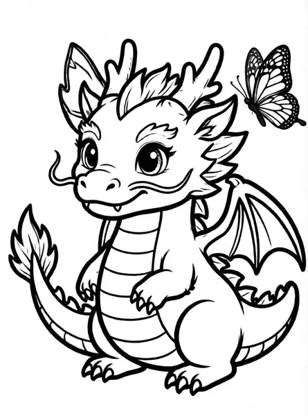Dibujo de dragón y mariposa para colorear e imprimir gratis