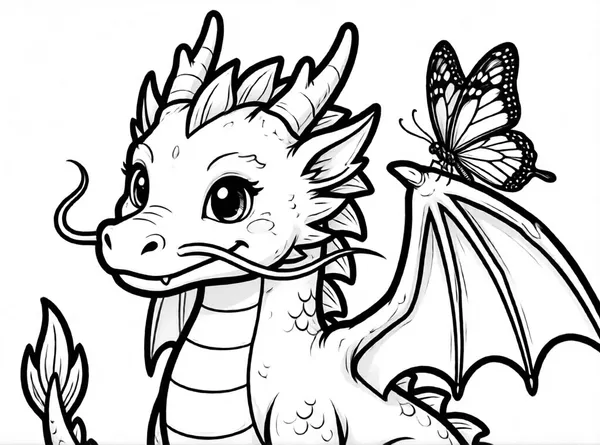 Dibujo de dragón con mariposa para colorear e imprimir gratis