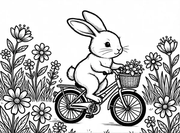 Rabbit on a Bicycle drawing to color and print for free