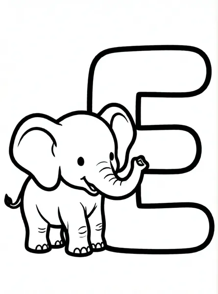 letra e con elefante tierno