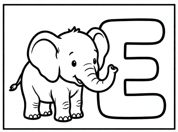 letra e con elefante tierno