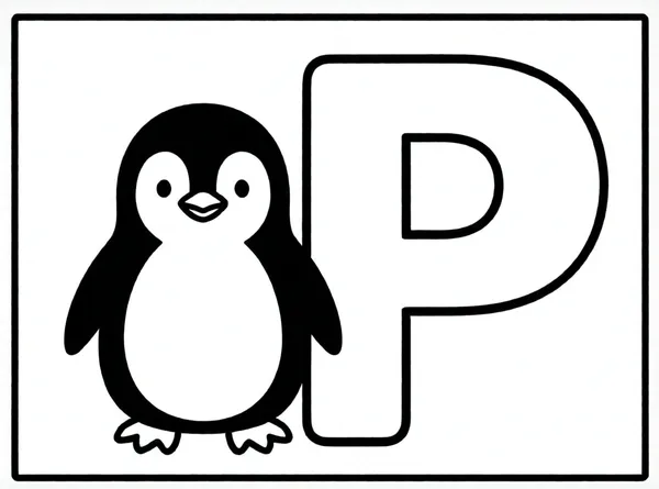 letra p con pingüino