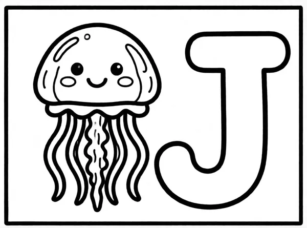 Jellyfish with the Letter J drawing to color and print for free
