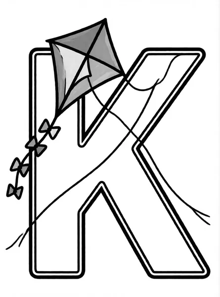 K Letter Kite drawing to color and print for free