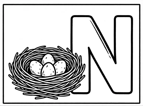 Dibujo de nido con la n para colorear e imprimir gratis