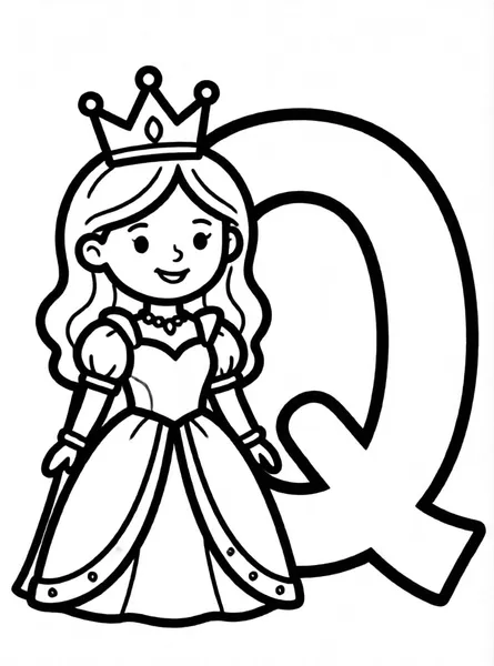 Dibujo de letra q reina para colorear e imprimir gratis