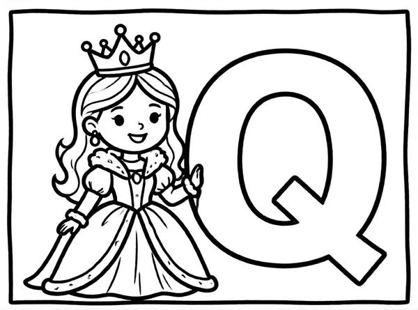 Queen with the Q drawing to color and print for free