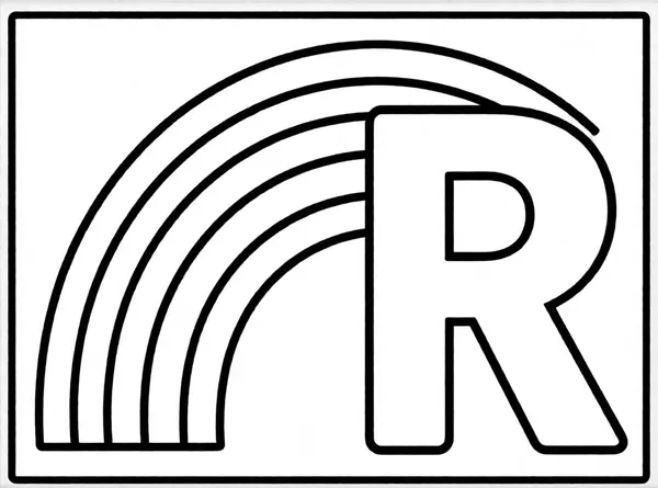 Rainbow R drawing to color and print for free