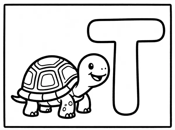 Dibujo de tortuga con la t para colorear e imprimir gratis