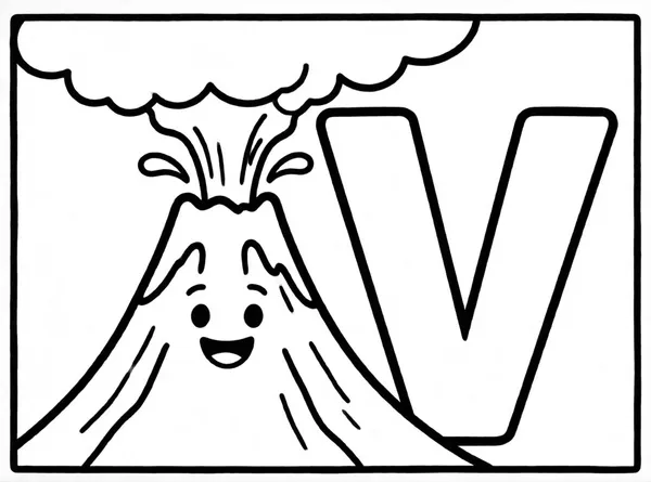 Dibujo de volcan con la v para colorear e imprimir gratis