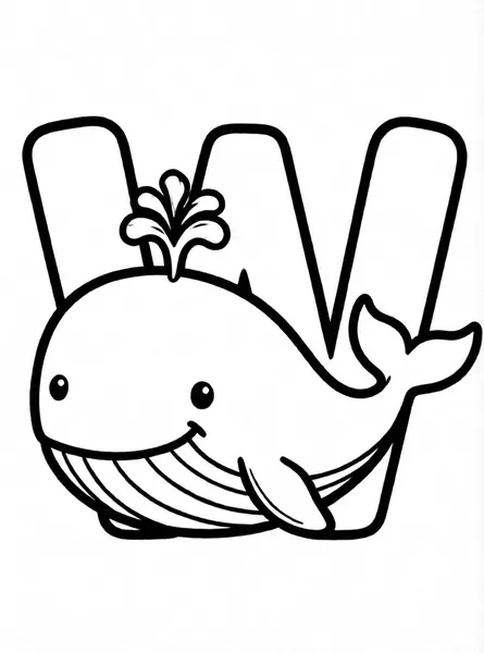 Dibujo de letra w ballena para colorear e imprimir gratis