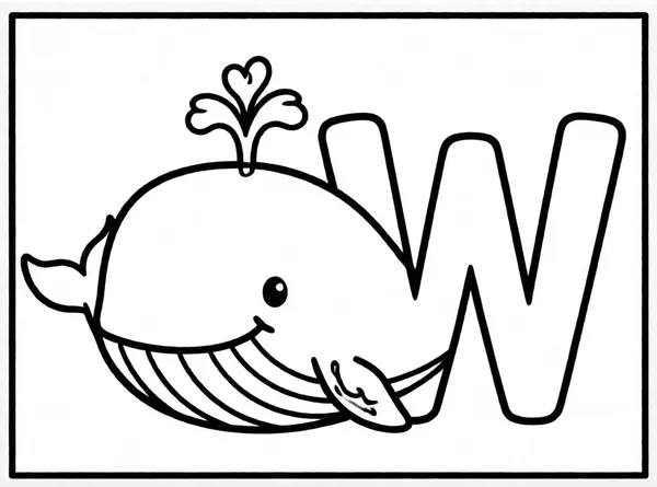 Whale with the W drawing to color and print for free