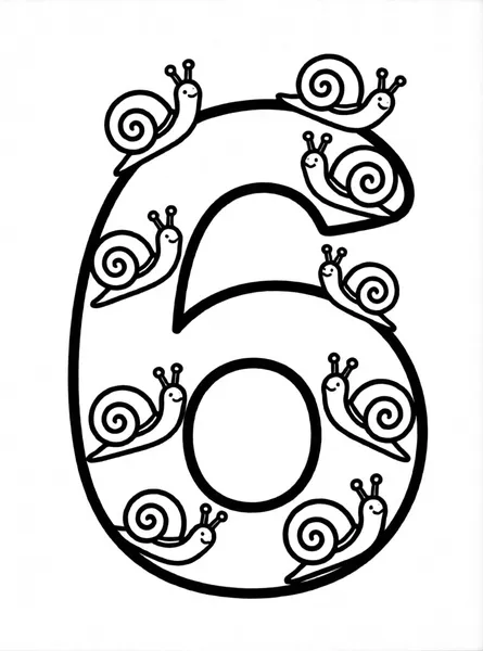 Number 6 Snails drawing to color and print for free