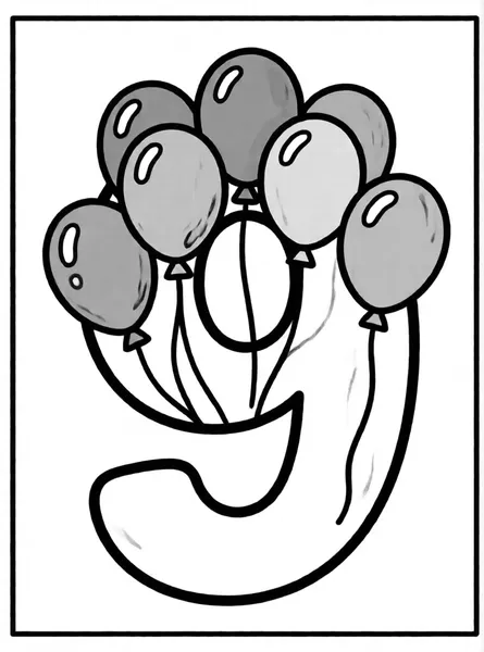 Dibujo de numero 9 globos para colorear e imprimir gratis
