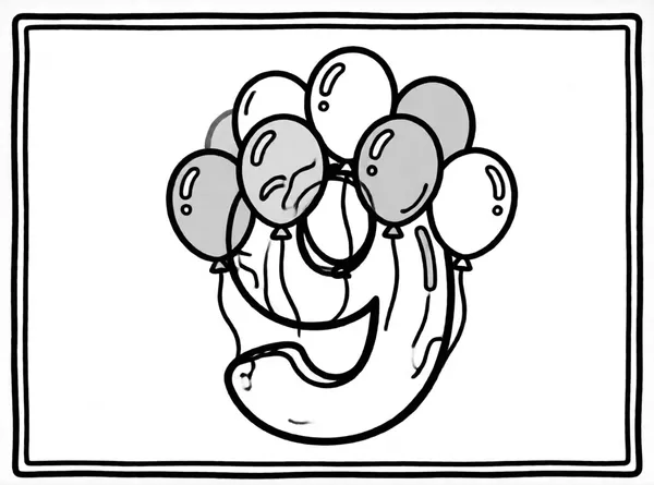 Number Nine with Balloons drawing to color and print for free