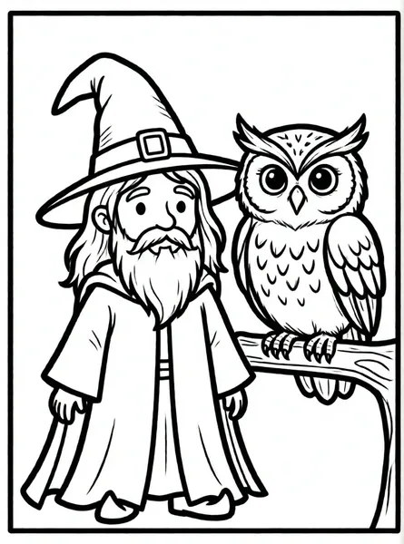 Wizard with an Owl drawing to color and print for free