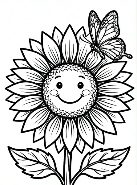 mariposa sobre girasol sonriente