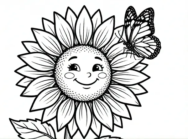 mariposa sobre girasol sonriente