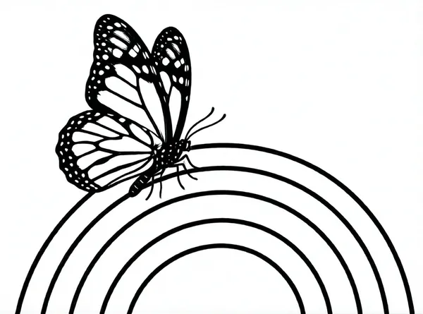 mariposa volando sobre arcoiris colorido