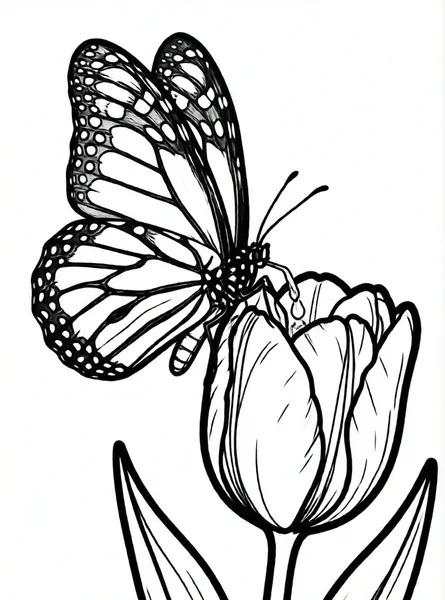 mariposa bebiendo en tulipan grande