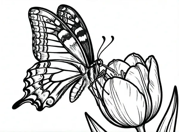 mariposa bebiendo en tulipan grande