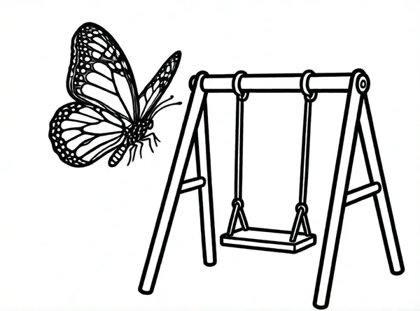 mariposa volando junto a columpio
