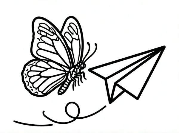 mariposa volando con avion de papel