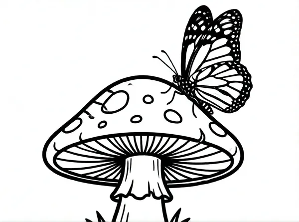 mariposa posada en hongo grande