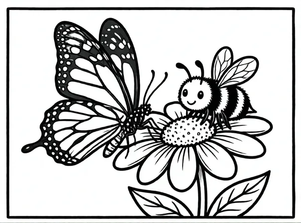 mariposa y abeja en el jardín