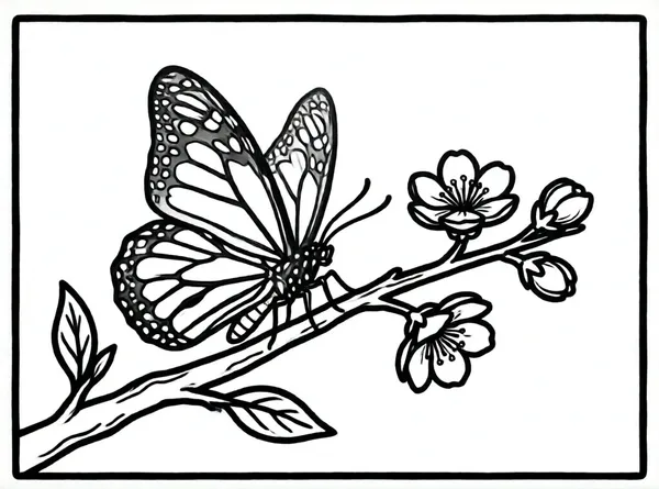 mariposa en rama de cerezo