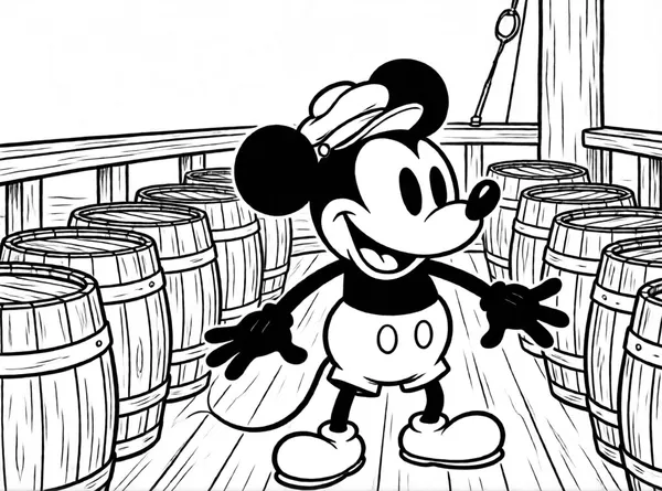 Mouse Among Barrels drawing to color and print for free