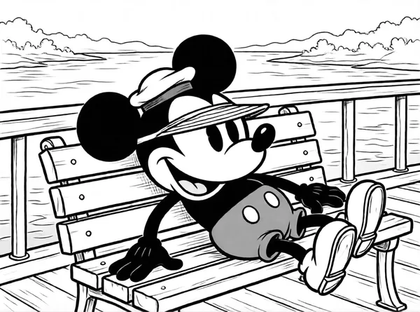 Nap-Time Mouse on a Boat drawing to color and print for free