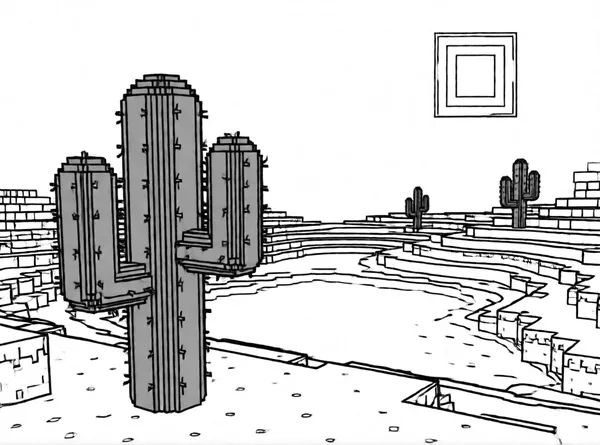 Green Cactus Oasis drawing to color and print for free