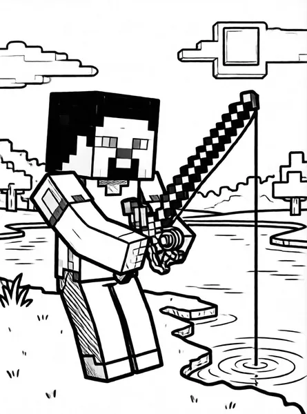 Dibujo de steve pesca lago para colorear e imprimir gratis