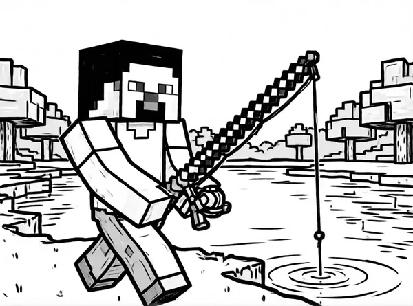 Dibujo de pesca de steve para colorear e imprimir gratis