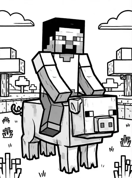 Dibujo de steve montando cerdo para colorear e imprimir gratis