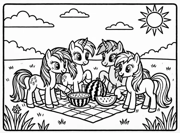 merienda de ponis con sandia