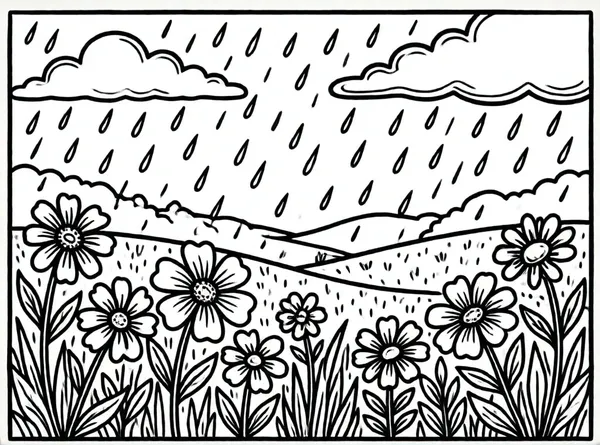 nubes de lluvia y flores