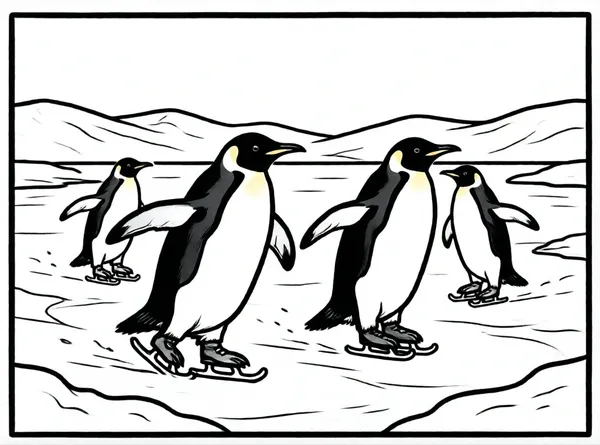 pingüinos patinando en hielo