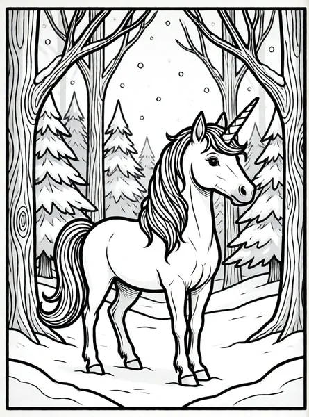 unicornio en paisaje invernal