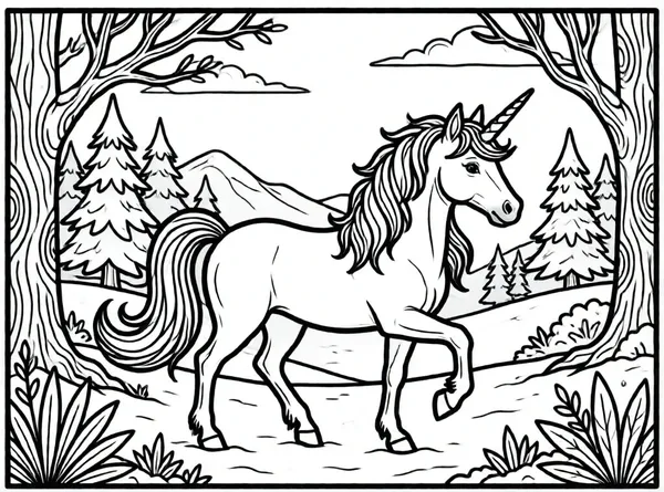 unicornio en paisaje invernal