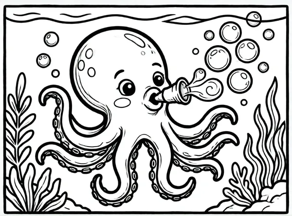 pulpo divertido con burbujas