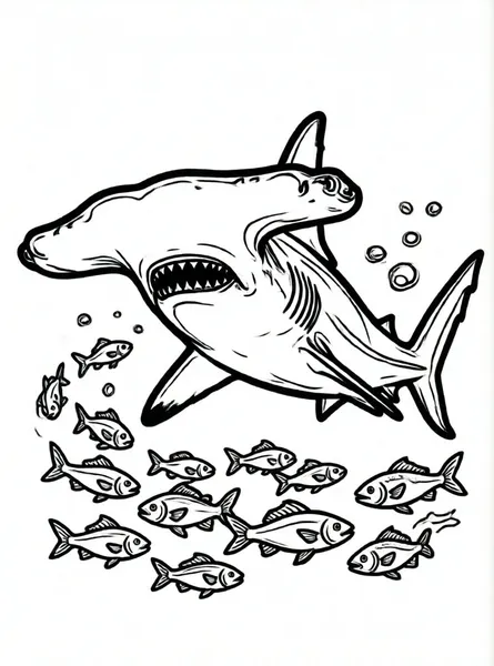 tiburón martillo y peces