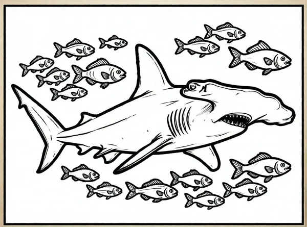 tiburón martillo y peces