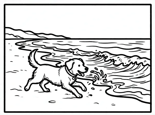 perro en la playa