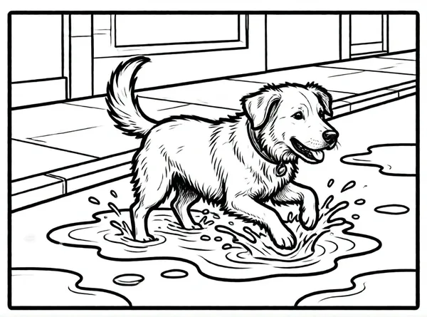 perro saltando en charcos